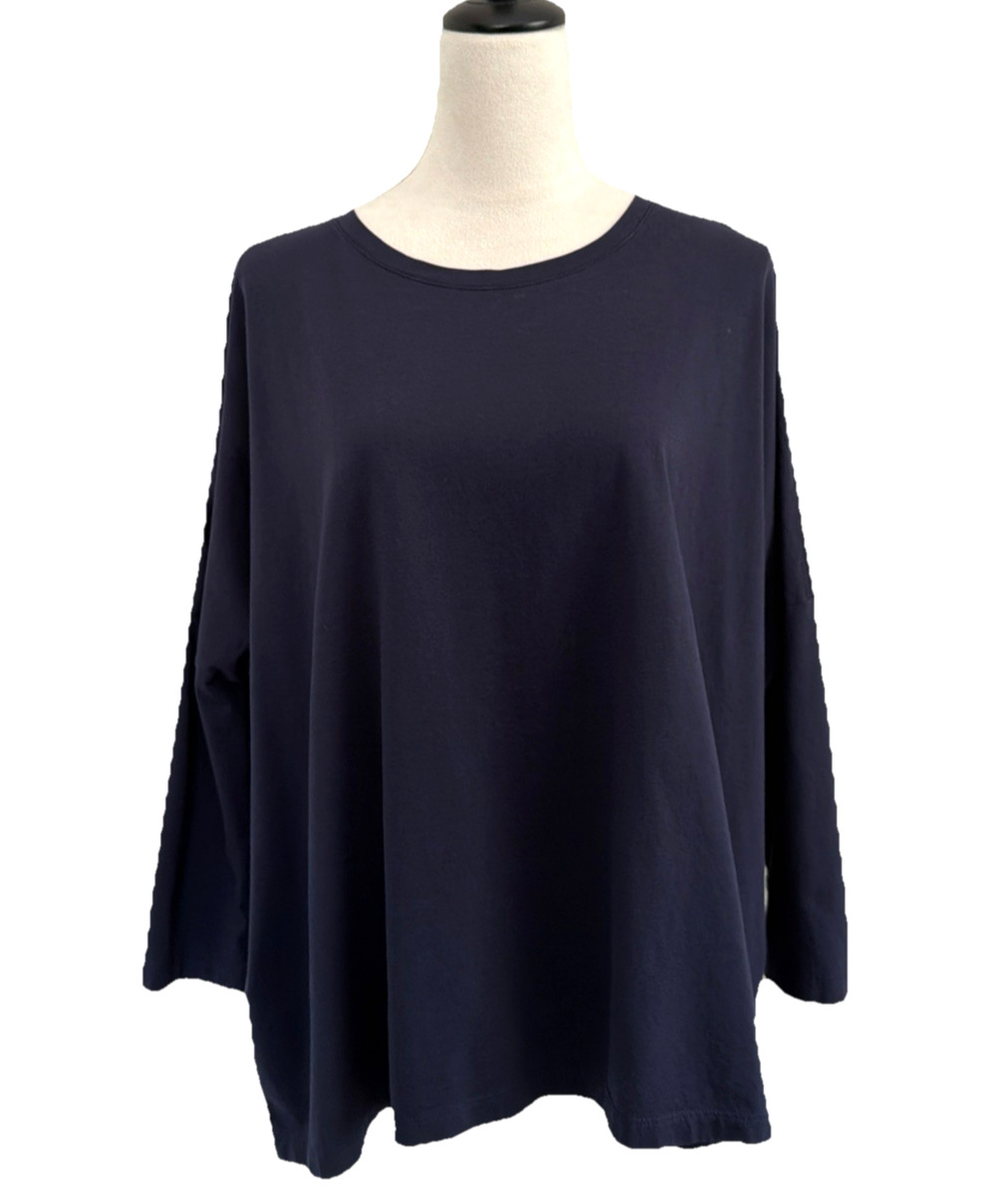 Mersea Catalina Tee Womens One Size Blue 3/4 Sleeves Boxy Loose Fit Top Cotton